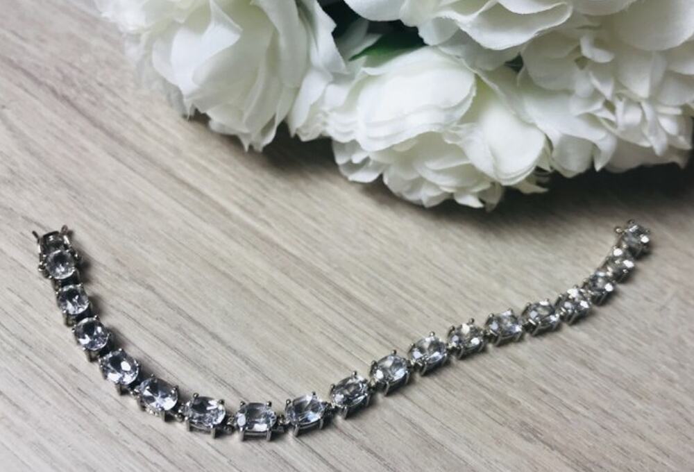 925 Sterling Silver White/Colorless Spinel Bracelet Size 6.7 IN